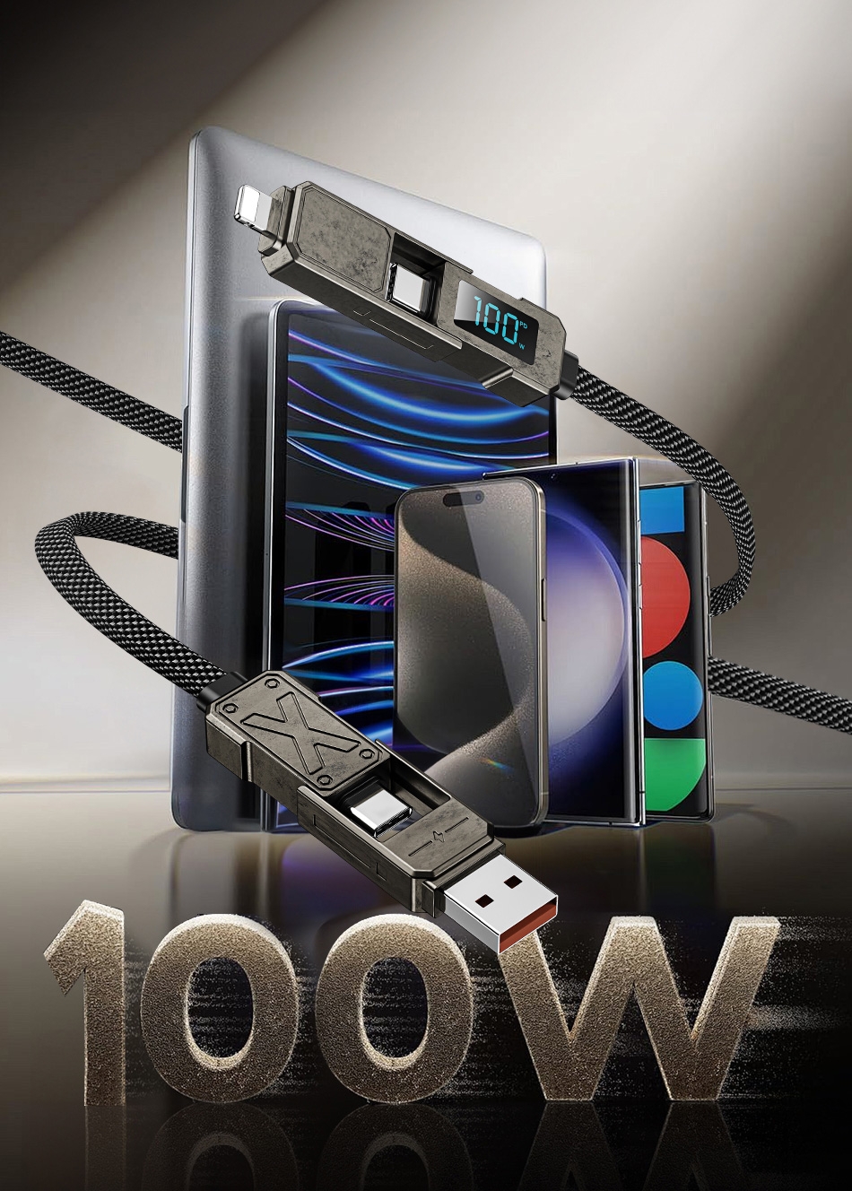 Dual-Direction Fast Charging: Supports 100W fast charging for both USB-A and USB-C interfaces, significantly reducing charging time.
Smart Identification: Equipped with a smart chip that automatically identifies devices and provides optimal charging solutions, protecting battery health.
Durable Design: Made with zinc alloy and a woven cable body for enhanced wear resistance and tensile strength, extending the product