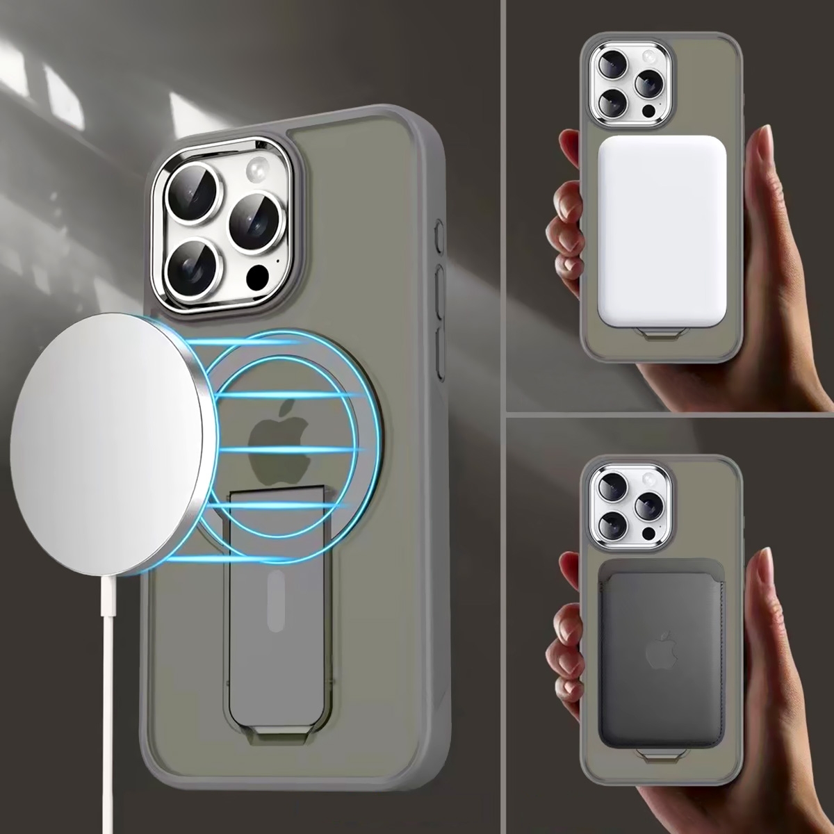 High-Quality Acrylic Material: Offers durable and clear protection, effectively resistant to fingerprints.
Invisible Stand Design: Built-in air cushion stand for convenient video watching or video calls.
360° Rotatable Finger Ring Stand: Freely rotatable, providing various holding and placement options.
All-Around Protection: Corner shock-absorbing silicone design, effectively reduces impact force, protecting the phone from damage.
Lightweight Design: Lighter than silicone cases, easy to carry, without adding extra weight.
Compatible with iPhone 15 Pro Max and iPhone 16 Series: Designed specifically for the latest models, ensuring a perfect fit., TPU and PC Case with Magnetic and Phone Stand for iPhone 16 Plus - Black
