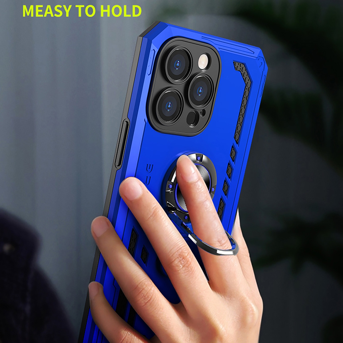 Metal Patch
TPU
FOR MAGNETIC
RING
PC+TPU
Metal Ring
SHOCKPROOF
KICKSTAND,AN ADJUSTABLE INTEGRATED 180 & 360 DEGREE GEARPOTATING RING, 2 in 1 Protect Case with Metal Ring for Samsung Galaxy S24 5G - Blue