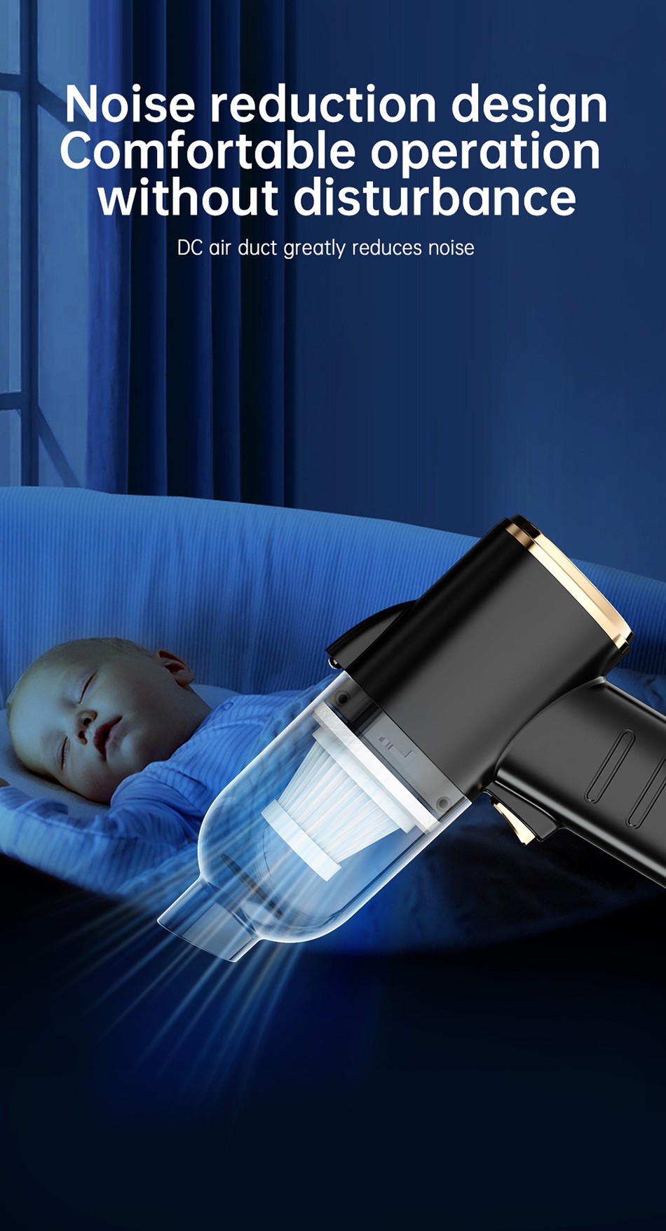 LED lights provide large angle illumination, revealing every corner and crevice, leaving no dust behind.
Multi-functional use, serving as both a vacuum cleaner and a blower, offering absorbable and blowable efficient experiences.
Lightweight design, weighing only 308g, making it easy to carry and store.
Noise reduction design ensures comfortable operation without disturbance, with the DC air duct greatly reducing noise.
High suction power for easy suction, making cleaning effortless.
Portable fast charging with Type-C charging, convenient for on-the-go.
Suitable for various environments such as car interiors, offices, and homes, quickly cleaning seats, keyboards, drawers, pet hair, sofa carpets, and more., Suction and Blow Multifunctional Vacuum Cleaner - White