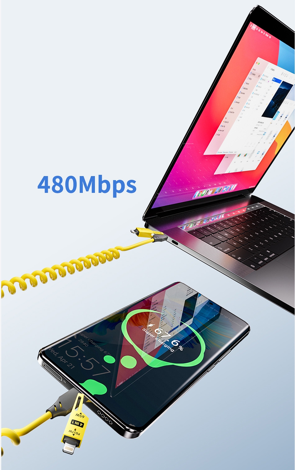 4 in 1 Multifunction: Integrates USB to Type-C, USB to Lightning, Type-C to Type-C, Type-C to Lightning connectors, meeting the charging and data transfer needs of various devices.
Fast Charging: Supports PD 27W-MAX for a fast and safe charging experience.
High-Speed Data Transmission: Data transfer rates up to 480Mbps, ensuring no impact on data transfer while charging.
Durable Design: Made with durable materials and excellent design to withstand high pressure and long-term use.
Safe Charging: Equipped with a smart chip to prevent overcharging and overheating, protecting your device