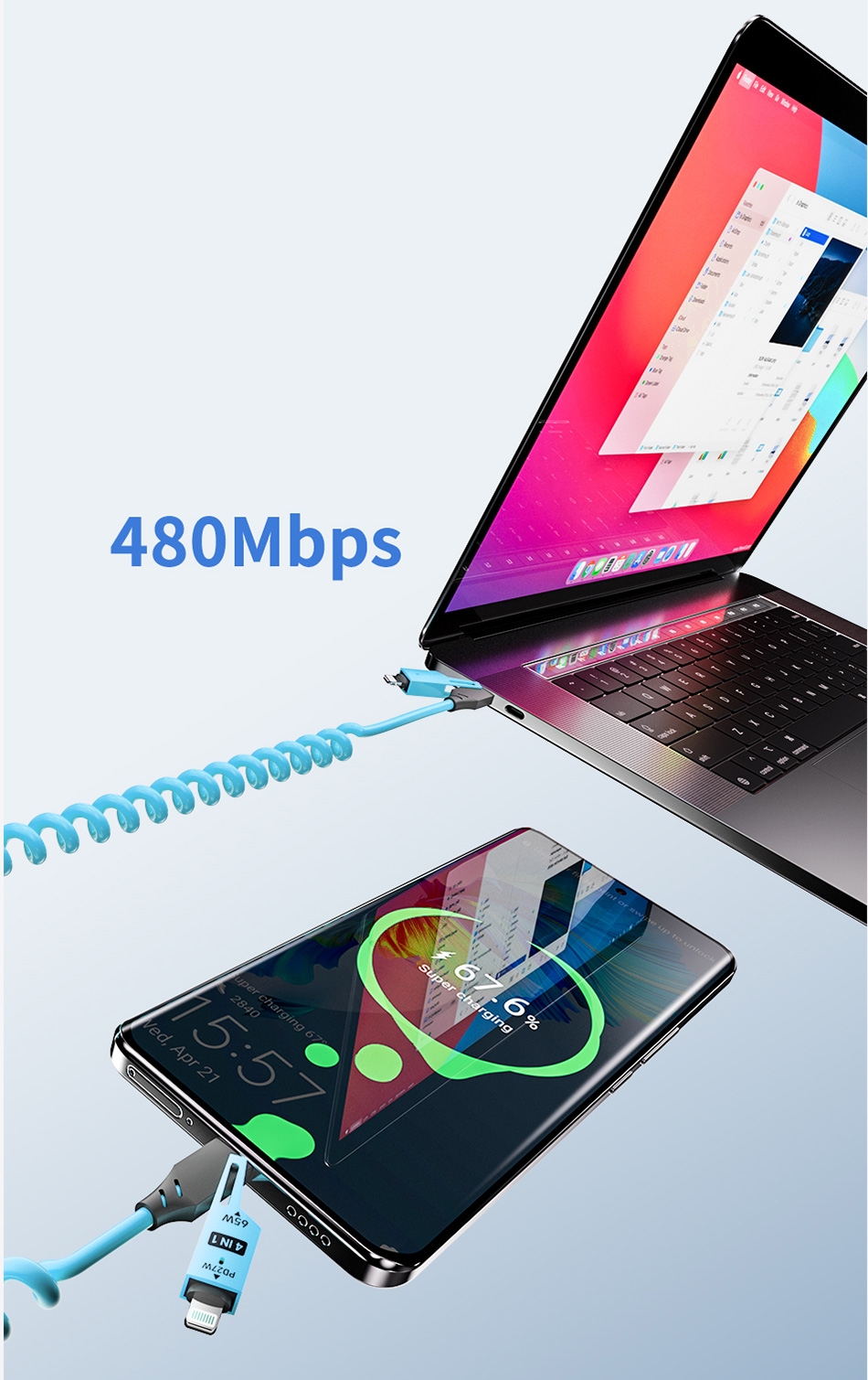 4 in 1 Multifunction: Integrates USB to Type-C, USB to Lightning, Type-C to Type-C, Type-C to Lightning connectors, meeting the charging and data transfer needs of various devices.
Fast Charging: Supports PD 27W-MAX for a fast and safe charging experience.
High-Speed Data Transmission: Data transfer rates up to 480Mbps, ensuring no impact on data transfer while charging.
Durable Design: Made with durable materials and excellent design to withstand high pressure and long-term use.
Safe Charging: Equipped with a smart chip to prevent overcharging and overheating, protecting your device