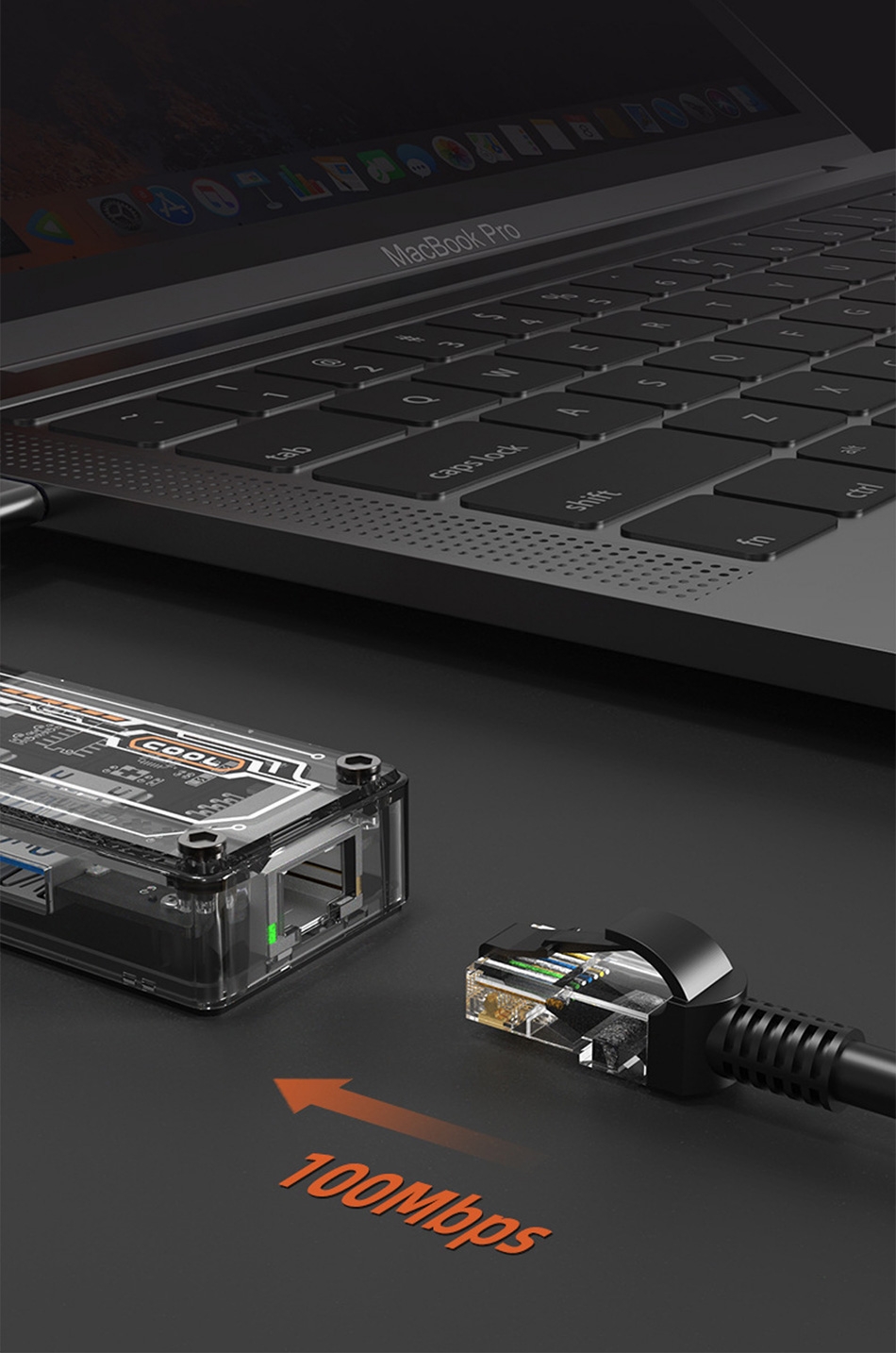 Multifunction Integration: Offers a variety of interfaces, including USB-C, HDMI, USB 3.0, etc., to meet the connection needs of multiple devices.
High-Speed Transfer: Supports USB 3.0 and PD 100W fast charging for quicker data transfer and charging.
4K HD Output: Through the HDMI port, supports 4K/30Hz high-definition video output for a cinematic visual experience.
Transparent Design: Stylish transparent casing allows a clear view of the internal circuitry, giving it a high-tech feel.
Portable and Practical: Compact design for easy portability, suitable for business travel and daily office use., 5 in 1 Multifunctional USB-C Hub Docking Station