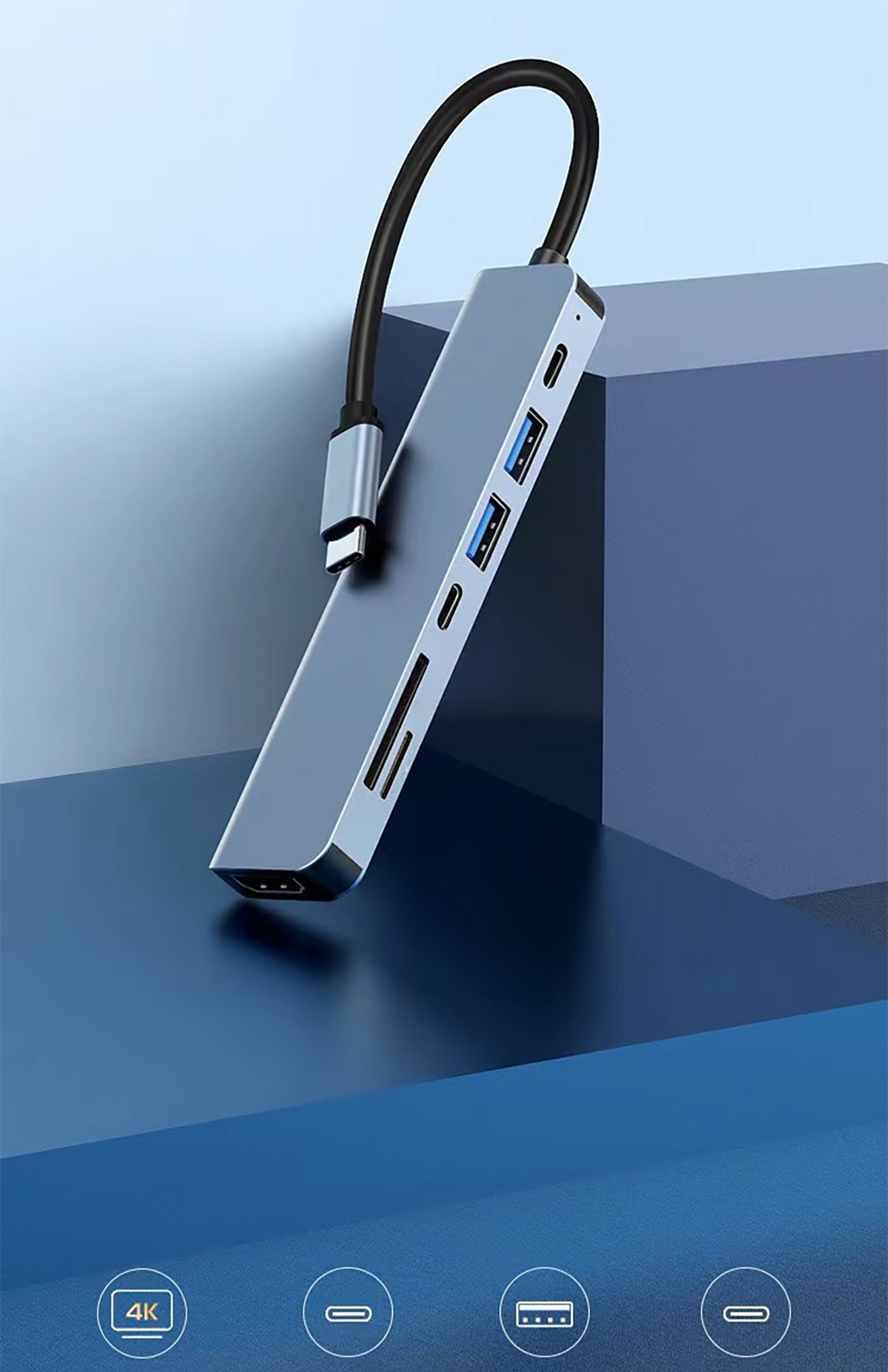 Multi-Port Integration: Combines HDMI, SD/TF card slots, Type-C, USB 2.0, USB 3.0, and PD charging in one, meeting various device connection needs.
High-Definition Video Output: Supports 4K high-definition video output for an immersive visual experience.
High-Speed Data Transfer: USB 3.0 port ensures fast data transfer, enhancing work efficiency.
Portable Design: Lightweight and easy to carry, making it suitable for business travel and on-the-go office work.
Wide Compatibility: Compatible with a variety of USB-C devices, such as laptops, tablets, etc., 7 in 1 Intelligence Extension (HDTV+SD/TF+Type C+USB 2.0+USB3.0+PD) - Space Gray