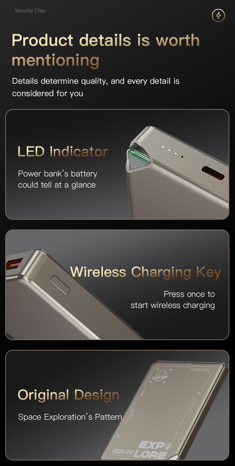 Ultra-thin Design: 50% reduction in volume, only half the size of iPhone 15 Pro Max, easy to carry.
Aluminum Alloy Shell: As thin and light as a smartphone, offering a premium feel and durability.
20W Super Fast Charge: Charge 60% in 30 minutes, supports Apple and Android systems, uses PD fast charge protocol.
Strong Magnetic Adsorption: High-energy magnets accurately identify the magnetic ring position for stable charging.
Wired and Wireless Charging Modes: Can switch randomly, wired fast charge (20W Max) and wireless fast charge (15W Max).
Product Details: LED indicator, wireless charging key, original design, reflecting quality.
Multiple Color Options: Available in gold and black, catering to different aesthetic preferences., WiWU Geek 90W PD+QC Kirsite Multi-Port Fast Car Charger with Lightning Cable - Translucent Black