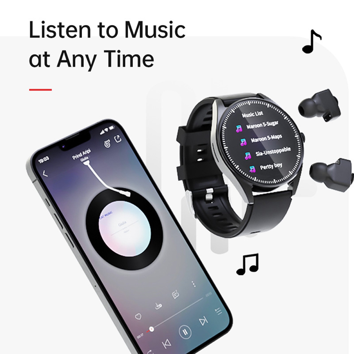 Ultra Clear Round Screen: Equipped with an AMOLED display, 466x466 resolution, 1.43 inches, offering a clear visual experience.
Music Playback: Supports controlling music playback on your phone through the watch, enjoy music anytime.
3-in-1 Multifunctionality: Integrates an ultra HD screen, hypnosis headphones, and local music playback, meeting various sports needs.
Holistic Health Screening: Includes heart rate test, oximetry test, and blood pressure test, to comprehensively monitor health.
100+ Free Dials: Online {choose}ion available, personalize your watch