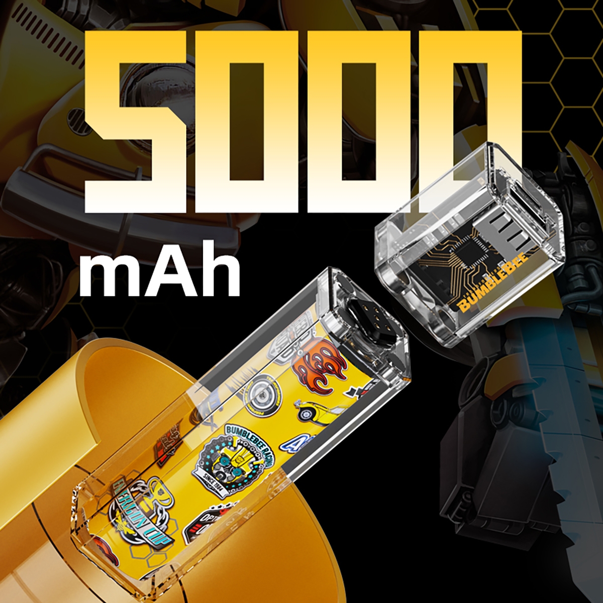 Officially Licensed Transformers Theme Power Bank: This yellow 5000mAh power bank with official Transformers licensing is a must-have for Transformers fans, featuring a unique design.
Transparent Magnetic Suction Design: The transparent casing and magnetic suction function allow for easy connection and viewing of the internal structure, giving it a high-tech feel.
Fast Charging Technology: Supports up to 22.5W fast charging, allowing your devices to quickly regain power and save your valuable time.
Portable and Practical: Lightweight and portable, making it easy for you to charge your devices anytime, anywhere, making it an ideal choice for travel and daily use.
Multiple Safety Protections: Equipped with multiple safety protections, including overcurrent protection, overvoltage protection, and short circuit protection, to ensure the safety of the charging process.
High-Quality Battery: Uses high-quality batteries to ensure a long lifespan and stable energy output., Transformers Power Bank - Yellow