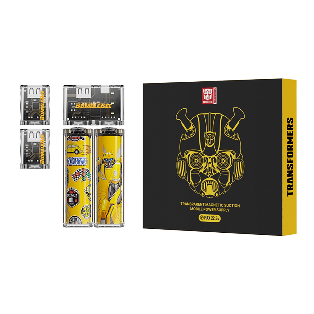 Officially Licensed Transformers Theme Power Bank: This yellow 5000mAh power bank with official Transformers licensing is a must-have for Transformers fans, featuring a unique design.
Transparent Magnetic Suction Design: The transparent casing and magnetic suction function allow for easy connection and viewing of the internal structure, giving it a high-tech feel.
Fast Charging Technology: Supports up to 22.5W fast charging, allowing your devices to quickly regain power and save your valuable time.
Portable and Practical: Lightweight and portable, making it easy for you to charge your devices anytime, anywhere, making it an ideal choice for travel and daily use.
Multiple Safety Protections: Equipped with multiple safety protections, including overcurrent protection, overvoltage protection, and short circuit protection, to ensure the safety of the charging process.
High-Quality Battery: Uses high-quality batteries to ensure a long lifespan and stable energy output., Transformers Power Bank - Yellow