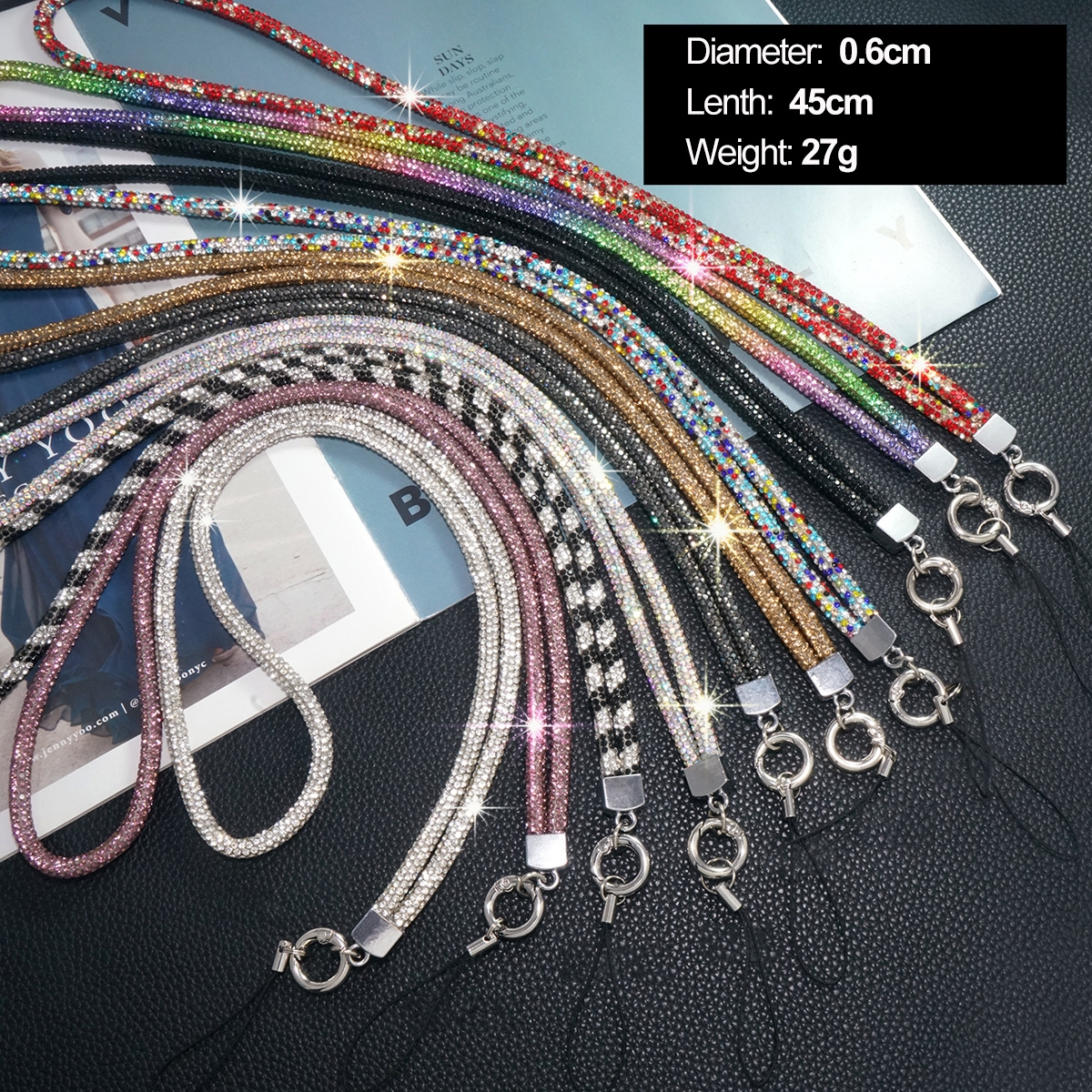Variety of Colors: Available in multiple colors including multicolor, rainbow, red, black and white, gray, black, gold, shiny, white, and purple to meet different style preferences.
Premium Materials: Made with alloy and high-elastic cotton for durability and comfort.
Handcrafted: Each piece is carefully handcrafted to ensure quality.
Lightweight Design: With a diameter of 0.6cm, folded length of about 45cm, and weighing only about 27g, it