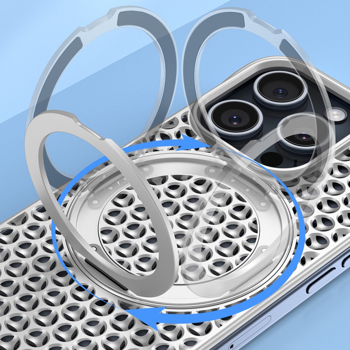 Metal Case with Front and Back Tempered Glass , Magnetic PC Case with Metal Paint and Ring for iPhone 15 Pro Max - Silver