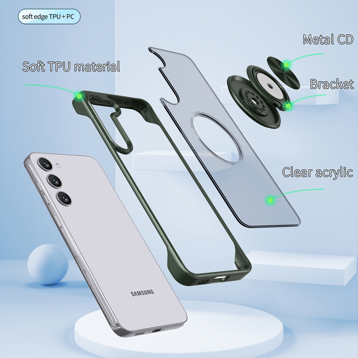 Full Coverage Design: Provides comprehensive protection against drops and scratches.
Matte Finish: The surface is treated with a matte finish, which is anti-slip, anti-fingerprint, and keeps the phone looking fresh.
360° Rotating Stand: Innovative gear structure design allows for 360° unlimited rotation, making it convenient for watching videos and video calls.
Magnetic Charging: Equipped with N52 magnets, offering 200% stronger magnetic force than Magsafe, supporting wireless charging for quick and easy charging.
Metal Camera Protection: Metal frame design enhances camera protection, preventing scratches and damage.
Slim Design: Edge cutting design maintains the slim feel of the phone, almost making the case feel non-existent.
Drop Protection: Made of TPU+PC material, providing additional drop protection to ensure phone safety., Magnetic Matte PC Case for Samsung Galaxy S23 Plus 5G - Black