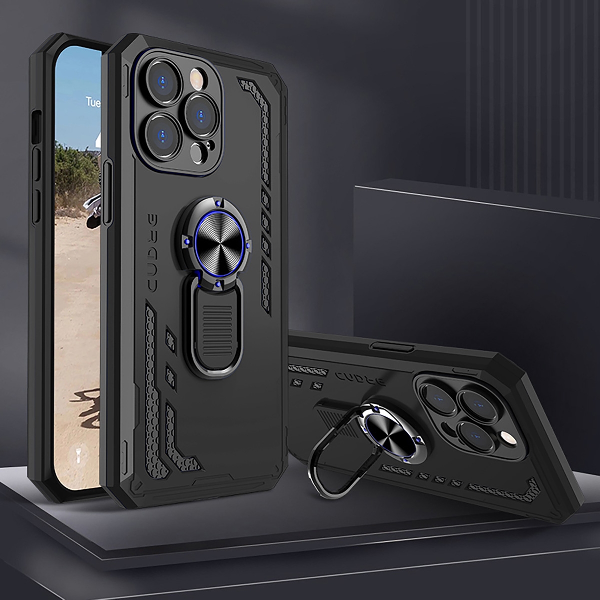 Metal Case with Front and Back Tempered Glass , 2 in 1 Protect Case with Metal Ring for iPhone 15 - Green