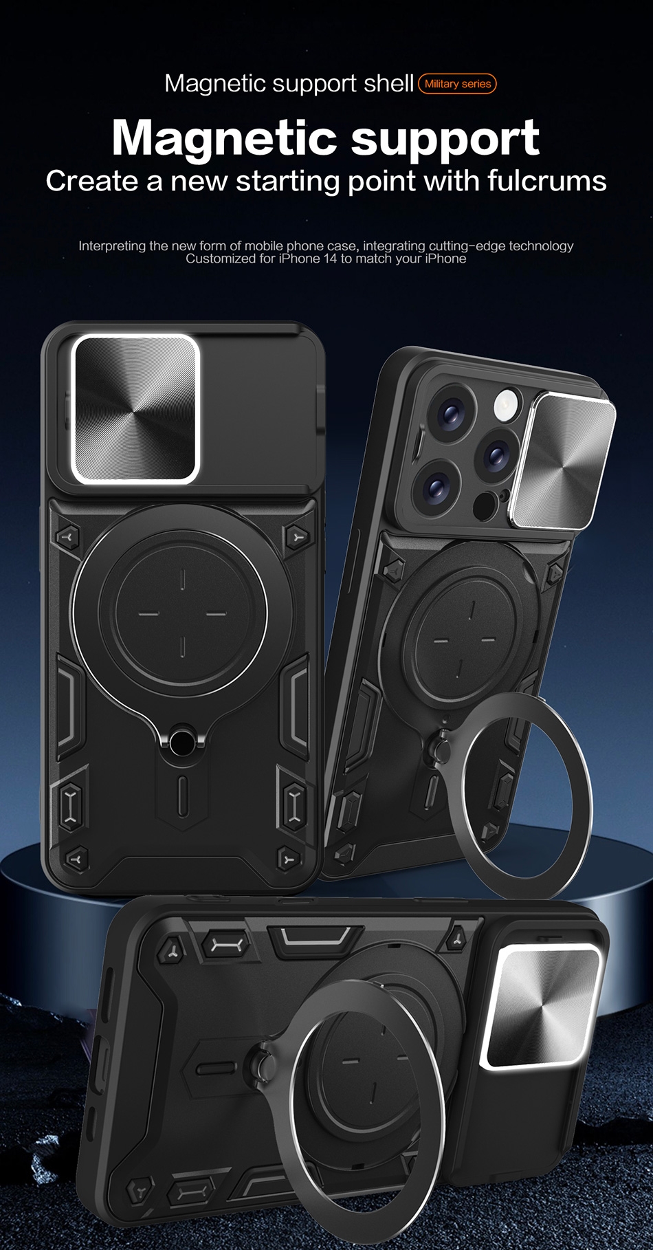 Car Mount Magnetic Military Shell,CD pattern sllding window
Alloy support
Pc backplane
lron sheet
TPU soft bottom,High efficiencyand convenience
Free angle adjustment, life happiness up
Horizontal screenFree your hands at home
Incoming call flashing,Vertical screen
Efficient office in the workplace,All round protectionSlide lensPhone needs to activate the call flash prompt function
Incoming call flashing,All inclusive lens
The screenis higher
All inclusive lens protection with lens sliding windowThe screen is higher than the protective film
COMBINATIONOF HARD AND SOFT
Perfect combination of tpu and pc, 2 in 1 Protect Case with Wireless Charging and Camera Protector for iPhone 16 Pro- Blue