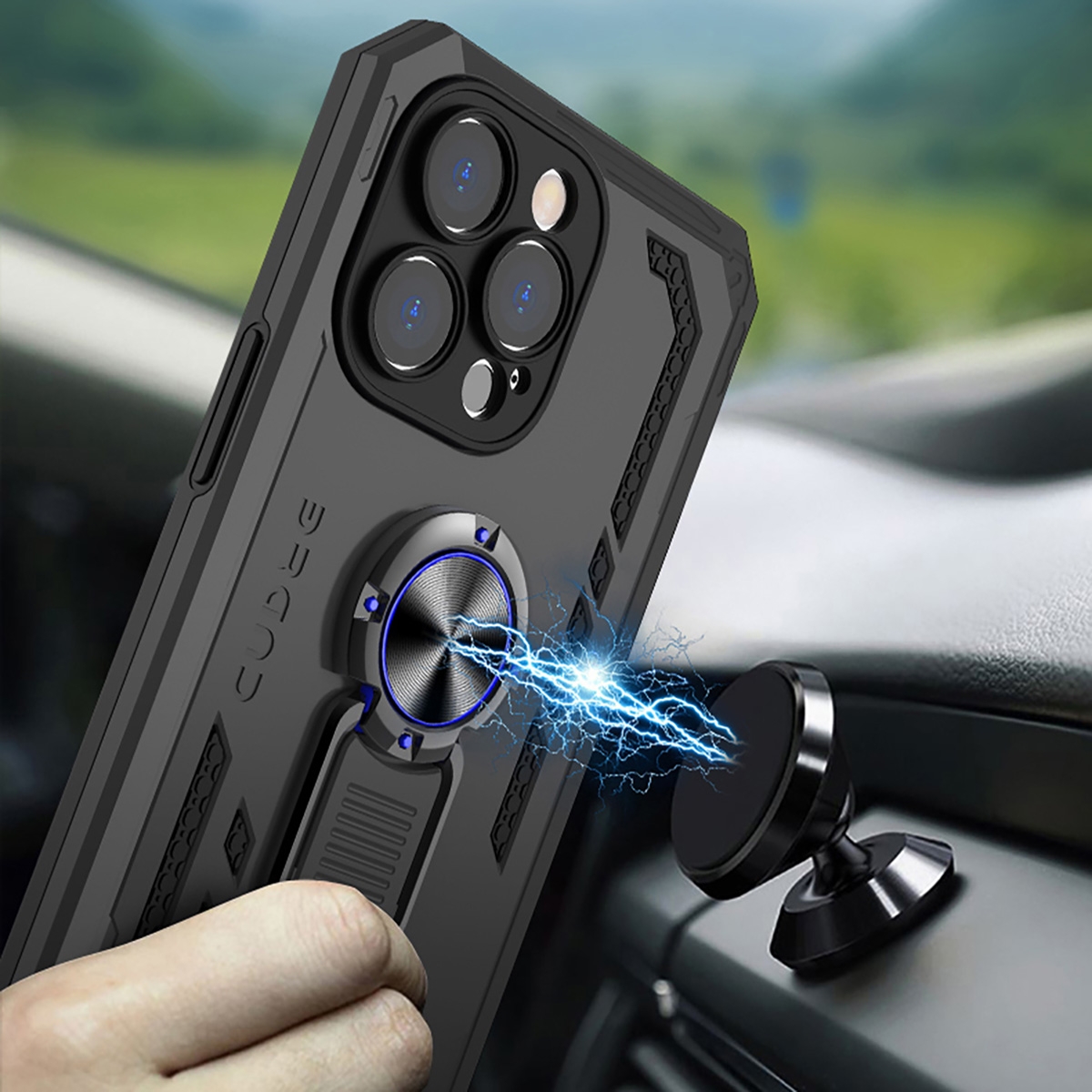 Metal Patch
TPU
FOR MAGNETIC
RING
PC+TPU
Metal Ring
SHOCKPROOF
KICKSTAND,AN ADJUSTABLE INTEGRATED 180 & 360 DEGREE GEARPOTATING RING, 2 in 1 Protect Case with Metal Ring for Samsung Galaxy S23 FE 5G - Blue