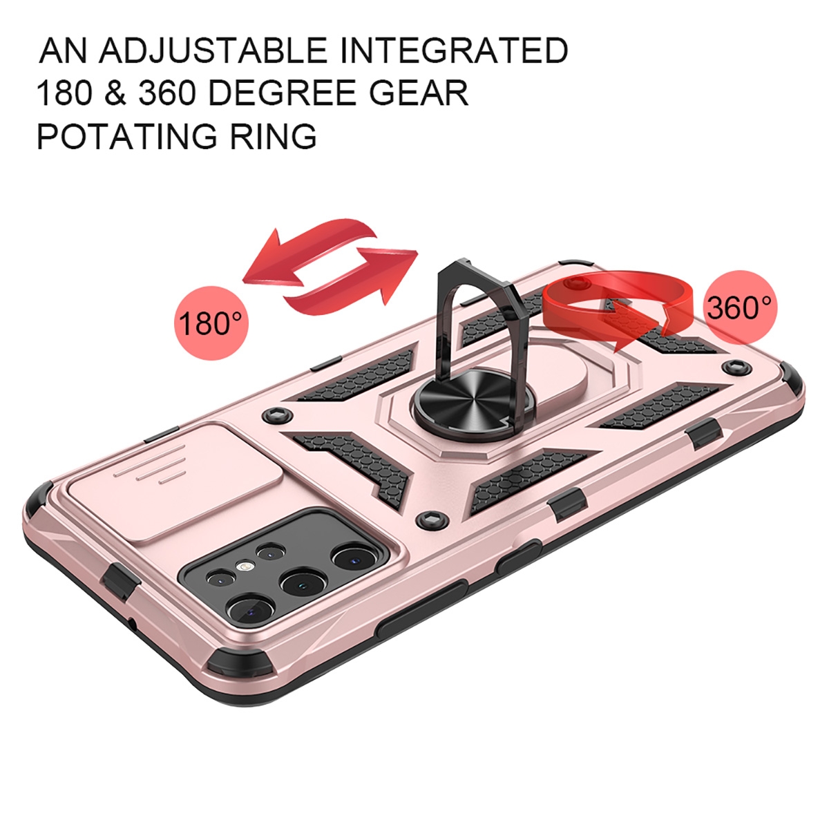 Metal Patch
TPU
FOR MAGNETIC
RING
PC+TPU
Metal Ring
SHOCKPROOF
KICKSTAND,AN ADJUSTABLE INTEGRATED 180 & 360 DEGREE GEARPOTATING RING, 2 in 1 Protect Case with Metal Ring and Camera Protector for Samsung Galaxy S23 Ultra 5G - Blue