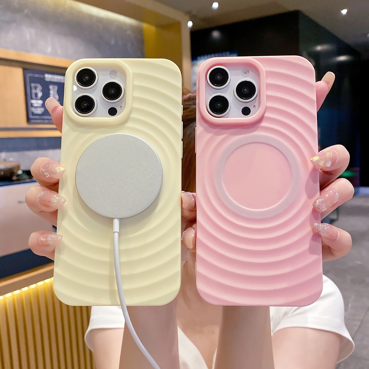 【Exclusive Anti-Slip Design】This magnetic Anti-Slip phone case features a market-exclusive corrugated pattern on the back, making it easier to grip than other cases. The MagSafe phone case provides a silky and comfortable feeling, while importantly increasing the phone grip friction and reducing the risk of slipping.
Super Strong Magnetic: This magnetic case for phone is compatible with MagSafe chargers, Wallet, MagSafe ring holder without signal influence. With built-in strong magnet, this will not fall off no matter how it rotates with super adsorption capacity.
Screen, Camera and Corners Protection: Made by sturdy hard PC back and flexible TPU bumper, not easy to yellow after long-term use. Upgraded shock-absorbing bumper corners and raised bezel design prevent the lens and screen from being broken and scratched.
High-quality Material: Made from a hybrid hard Polycarbonate (PC) and soft Thermoplastic Polyurethane (TPU/Silicone) material, it features an ideal combination of durability and flexibility. Sturdy but slim design brings excellent grip without adding bulk., Magnetic TPU Case with Corrugated Pattern for iPhone 15 - White