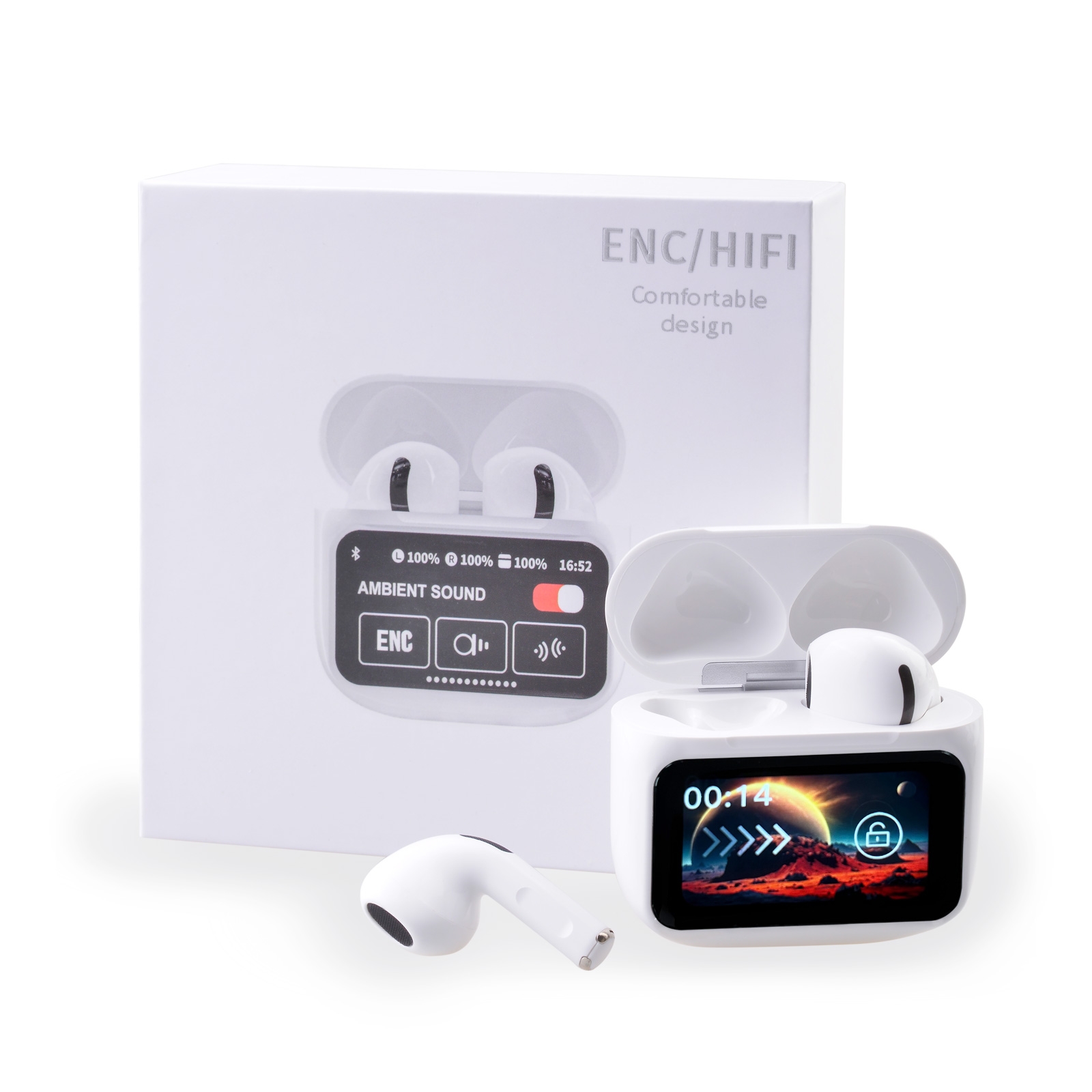 High-definition sound quality for an exceptional audio experience.
Bluetooth 5.4 chip for fast and stable wireless connectivity.
Multifunctional touch screen for easy control of music playback and calls.
Long-lasting battery life for all-day use.
Comfortable fit designed for extended wear.
Quick connection for a simplified pairing process.
Composite diaphragm for enhanced sound performance.
Touch control for convenient management of music and calls., Multifunctional Touch Screen in Ear 5.4 Bluetooth Earphones - White