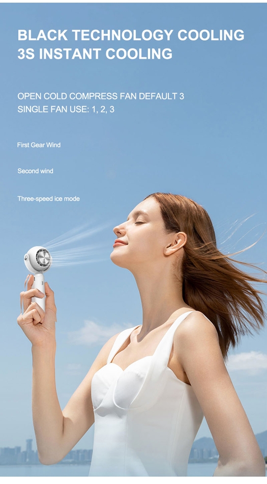 Semiconductor refrigeration technology for a 3-second quick cool down, enjoy a new cooling experience.
Three-speed wind adjustment to meet various needs, from soft sleep wind to strong ice wind.
2000mAh large capacity battery for long-lasting use, worry-free for outdoor activities.
Cold-coated surface for a cool touch and rapid cooling.
One-click adjustment switch for minimalist and convenient operation.
Bottom mountaineering buckle design for easy carrying and zero burden travel.
Dual-purpose handheld and desktop fan, quickly transform into a desktop fan for versatile use.
Made of ABS material, durable and lightweight, perfect for extended carry., Portable Handheld Ice Cooling Fan - Green