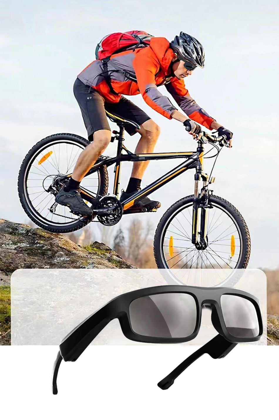 Brand new black technology, intelligent Bluetooth earphone glasses, M8 Pro smart sunglasses, a perfect combination of fashion and technology.
Upgraded anti-blue light lenses, effectively protect your eyes from harmful blue light.
Brand new Bluetooth 5.3 chip with ENC call noise reduction, providing a clear calling experience.
Metal texture speaker holes, 360° immersive sound field, allowing you to enjoy music anytime, anywhere.
Multi-functional button design for quick volume adjustment and call answering, easy to operate.
One-click answer for incoming calls, ensuring your driving safety while on the road.
The folding angle of the temple is 30 degrees, free to adapt, comfortable to wear.
High-definition anti-UV protection, safeguarding your eyes from harmful UV rays., Bluetooth Sunglasses with Built-in Mic & Speakers