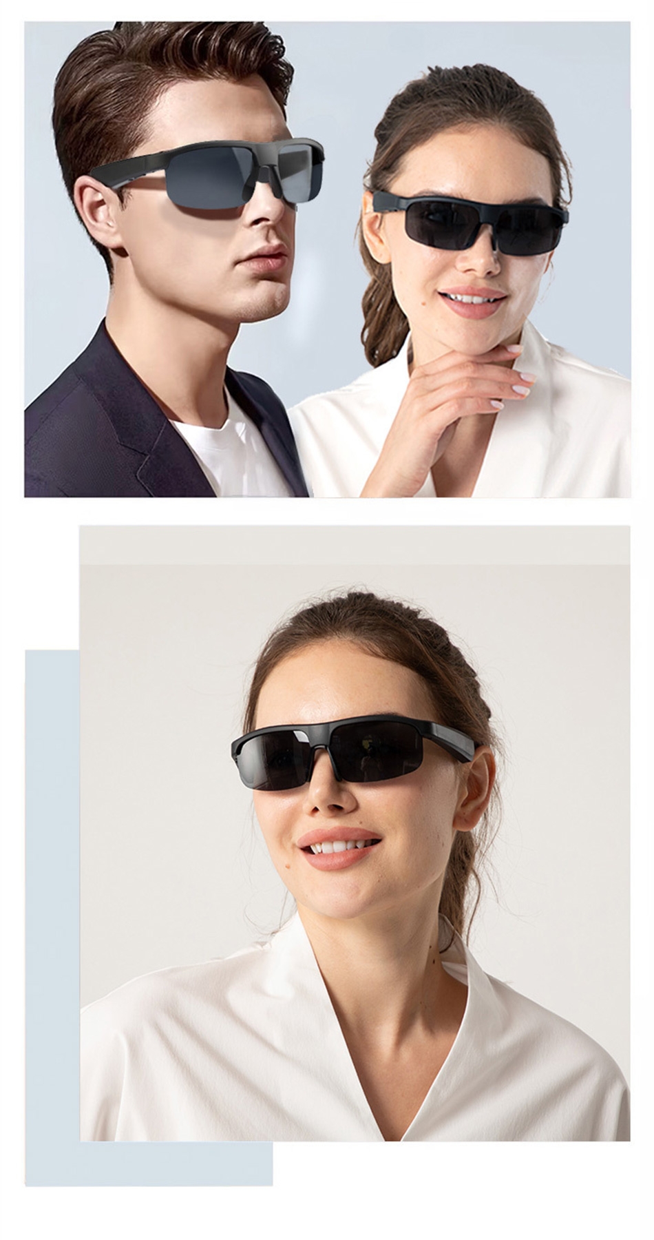 One-key start-up for easy operation suitable for all users.
Built-in Bluetooth 5.3 chip for stable connection and high-quality calls.
Directional transmission technology reduces environmental noise for clear calls.
Voice assistant feature for easy control of your devices.
UV protection HD lenses to protect your eyes from sunlight.
Durable design, not easy to break, suitable for various outdoor activities.
Comfortable for long-time wearing without fatigue.
Three-dimensional surround sound for an immersive music experience., Bluetooth Sunglasses with Built-in Mic & Speakers