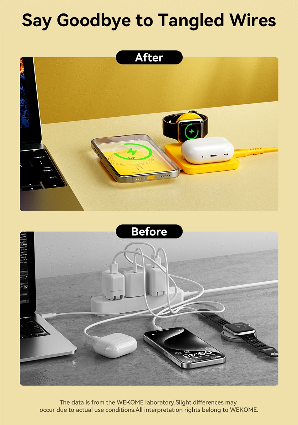 3 in 1 Portable Folding Wireless Charger - Yellow