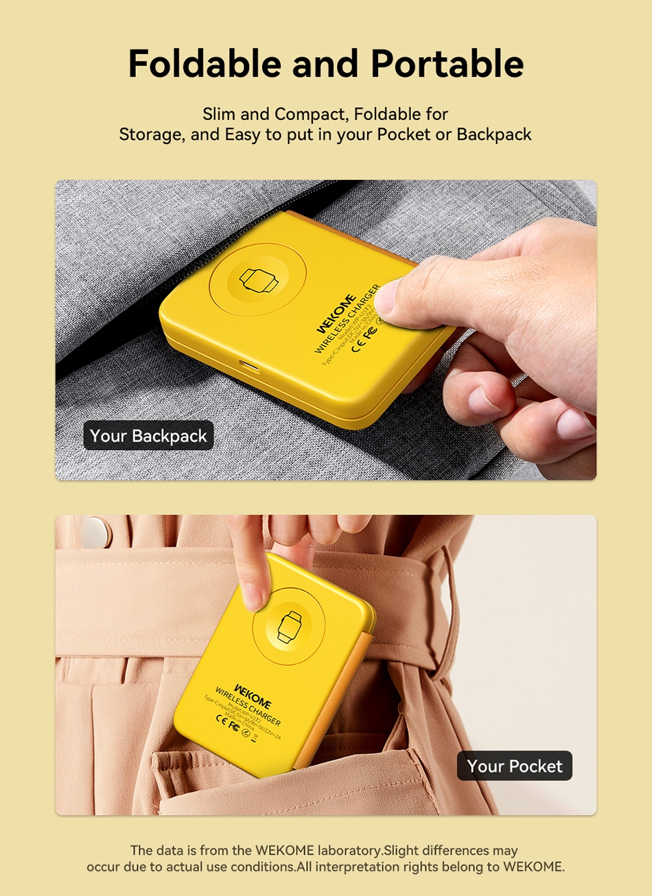3 in 1 Portable Folding Wireless Charger - Yellow