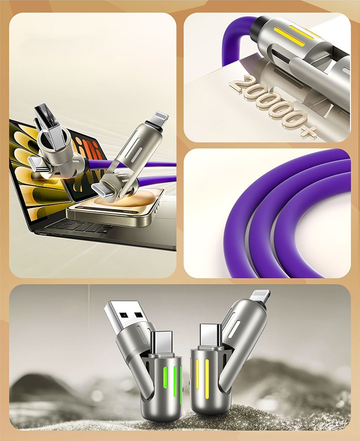4 in 1 Fast Charging Cable (1m) - Purple