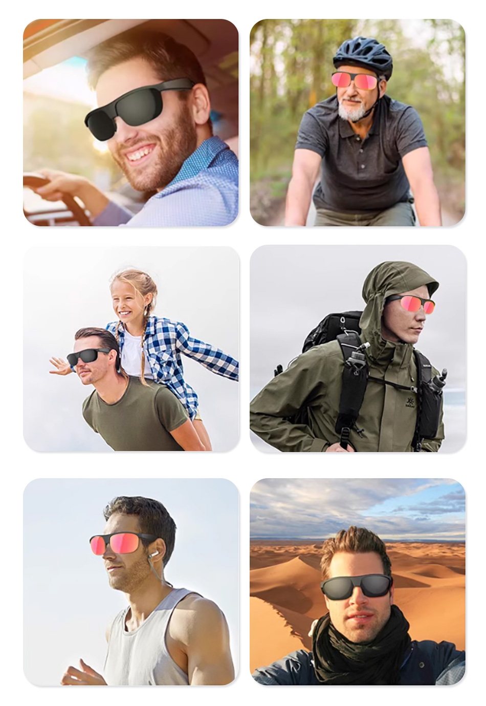 Bluetooth Sunglasses with Built-in Mic & Speakers - Colorful